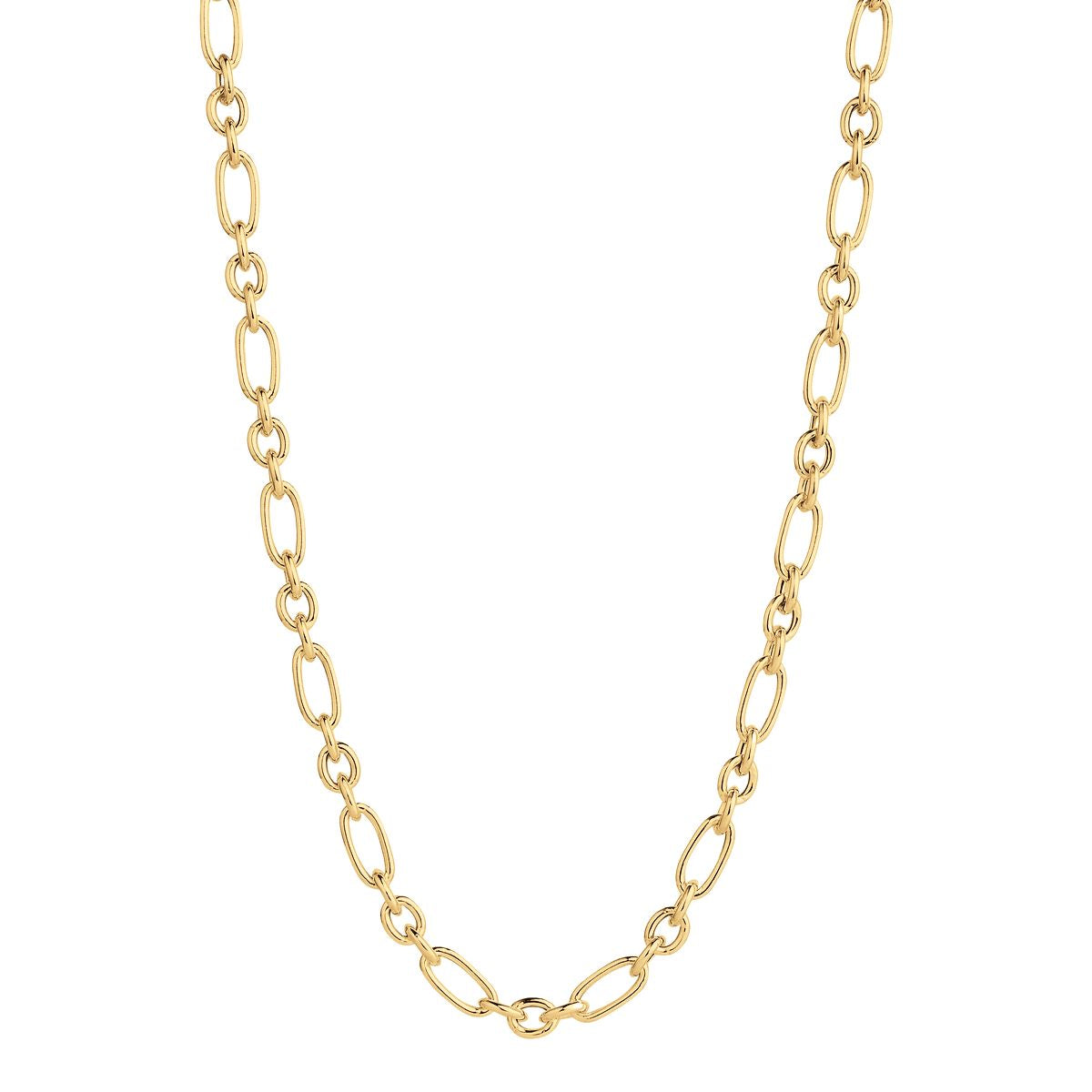 7.5Mm Yellow Gold (14K 2Mc) Plated Silver Alternating Oval And Round Link Necklace With Feature Clasp 45Cm, Antitarnish