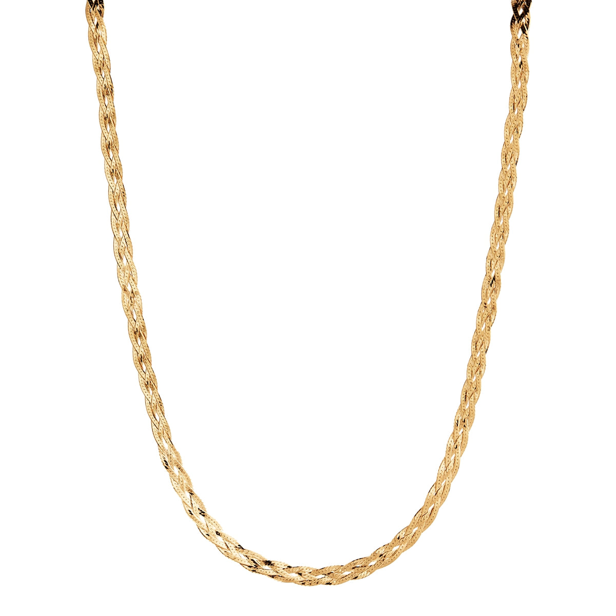 6Mm, 4-Strand Plaited Diam.Cut, Yellow Gold (14K 2Mc) Plated Silver Chain Necklace, 45Cm Plus 5Cm Ext, Antitarnish