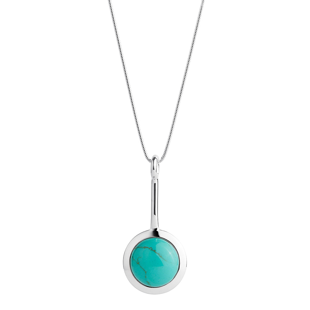 25x55mm, 20mm round reconstituted turquoise in silver setting on C0031-80cm 1.4mm silver snake chain, antitarnish