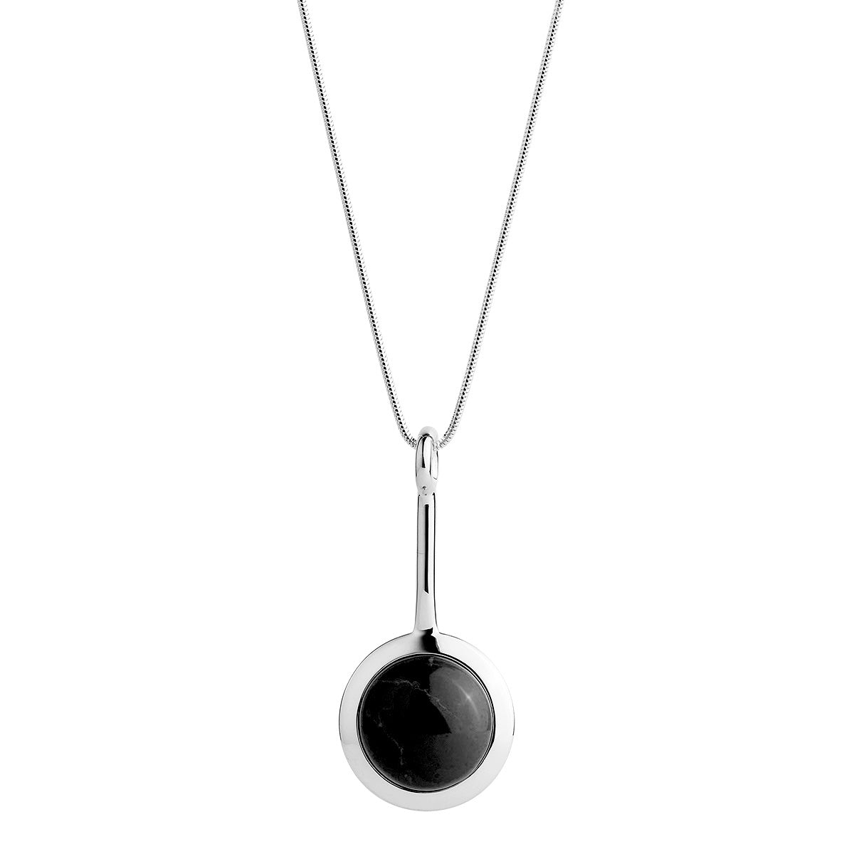 25x55mm, 20mm round black onyx in silver setting on C0031-80cm 1.4mm silver snake chain, antitarnish