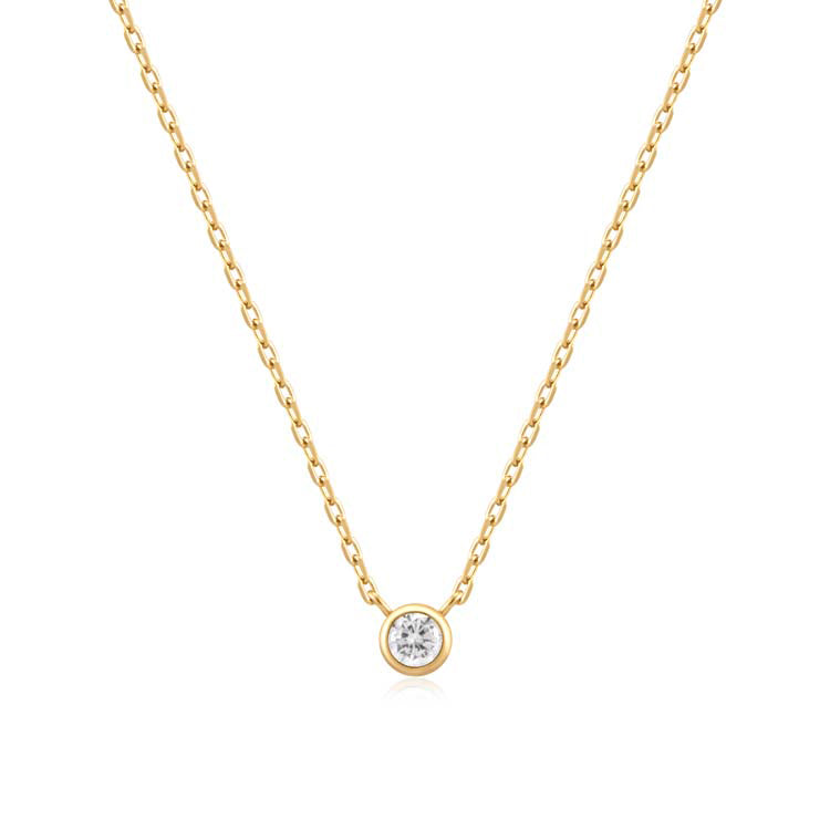 Ania Haie Sunshine Sterling Silver/God Plated Bezel Set CZ Necklace 40+5Cm