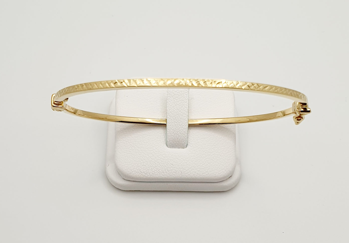 9ct Yellow Gold Hollow, Square Tube Bangle with Diamond Cut Pattern 60mm