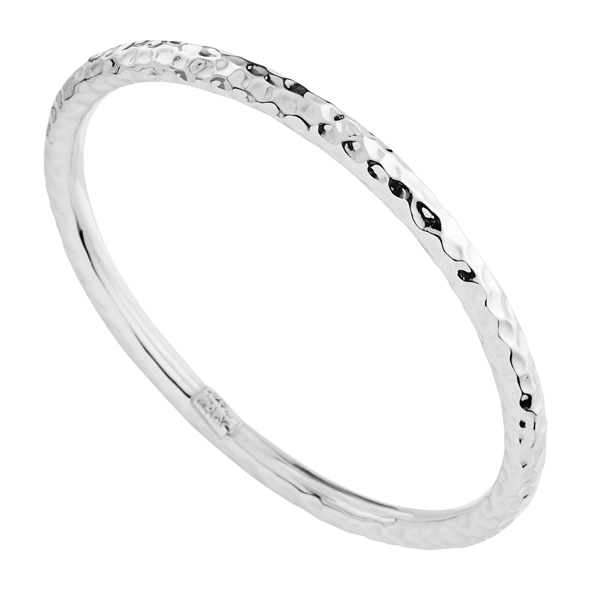 5Mm Hollow Silver Tube Bangle With Beaten Texture, 68Mm Inner Diam