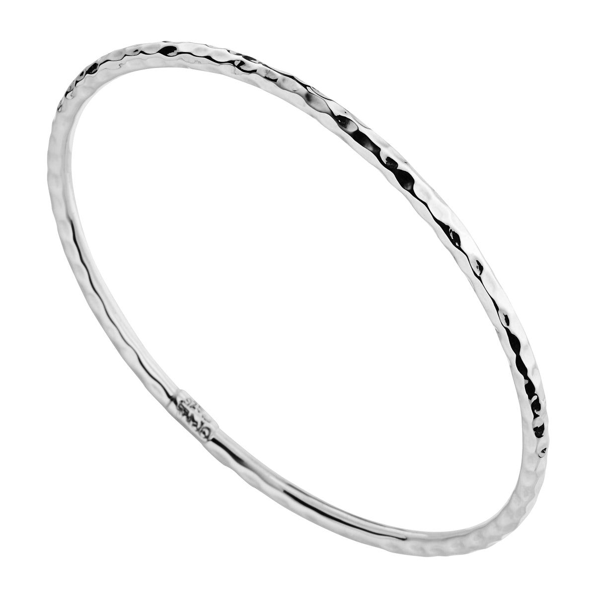 3mm hollow silver tube bangle with beaten texture, 68mm inner diam