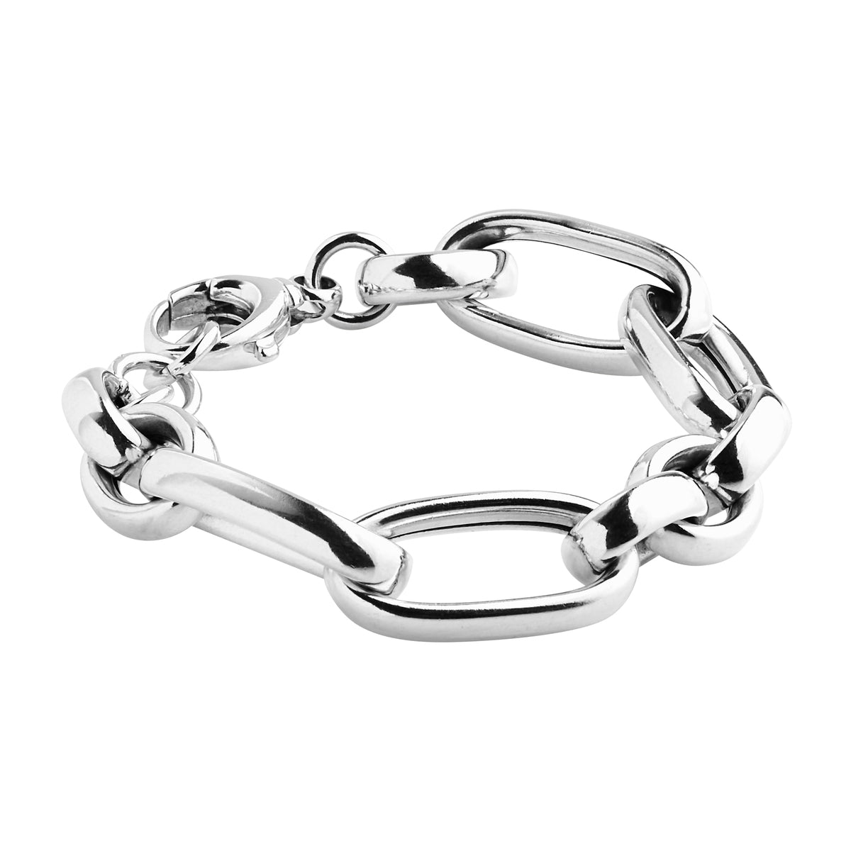 NAJO 16mm wide silver bracelet with large and small oval links made from hollow silver tube, 22cm, antitarnish