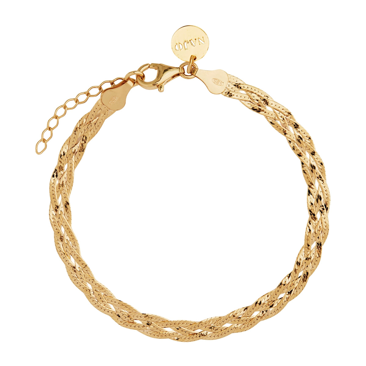 6Mm, 4-Strand Plaited Diam.Cut, Yellow Gold (14K 2Mc) Plated Silver Chain Bracelet, 18.5Cm Plus 3Cm Ext, Antitarnish