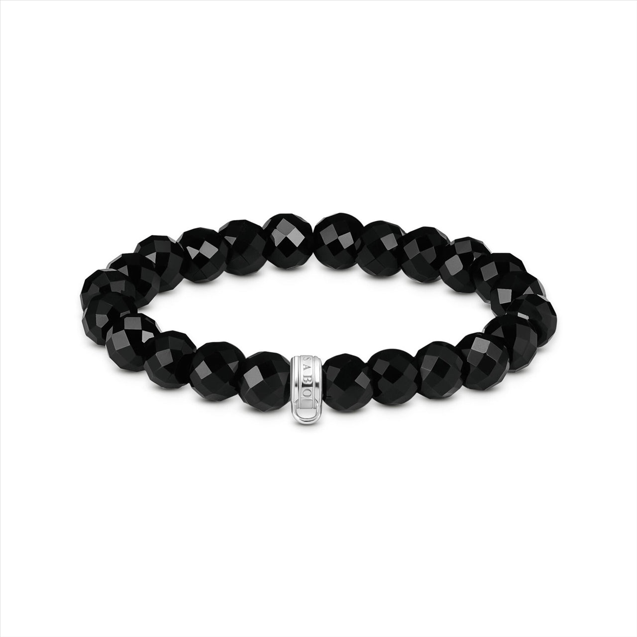 C/Club Sterling Silver & Black Obsidian Bead Stretch Bracelet 17Cm