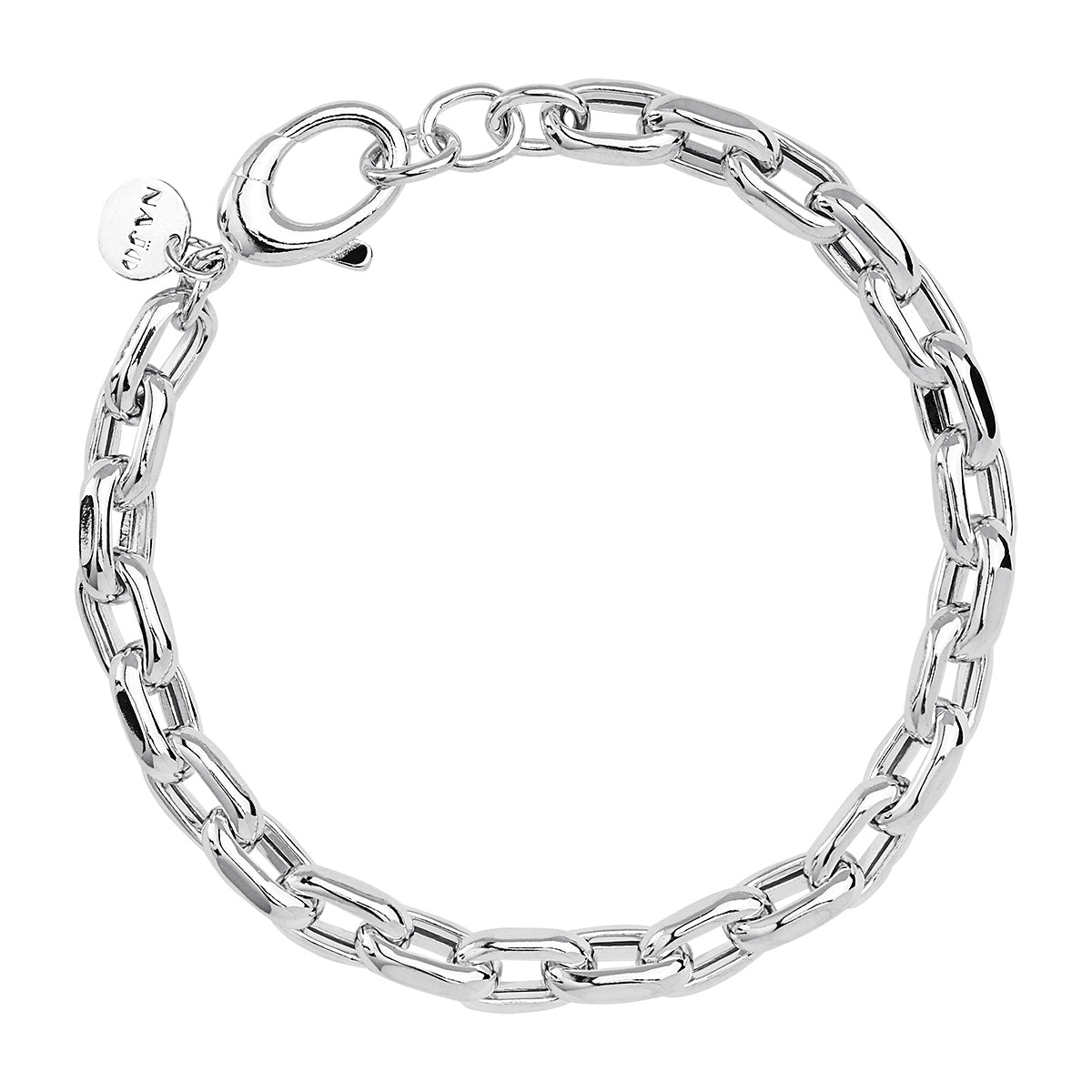 7X11mm Oval Link Silver Bracelet With Feature Clasp, 20Cm, Antitarnish