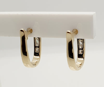 9ct Yellow Gold, Oval Diamond Huggie Earrings 0.15ct JK I1-2