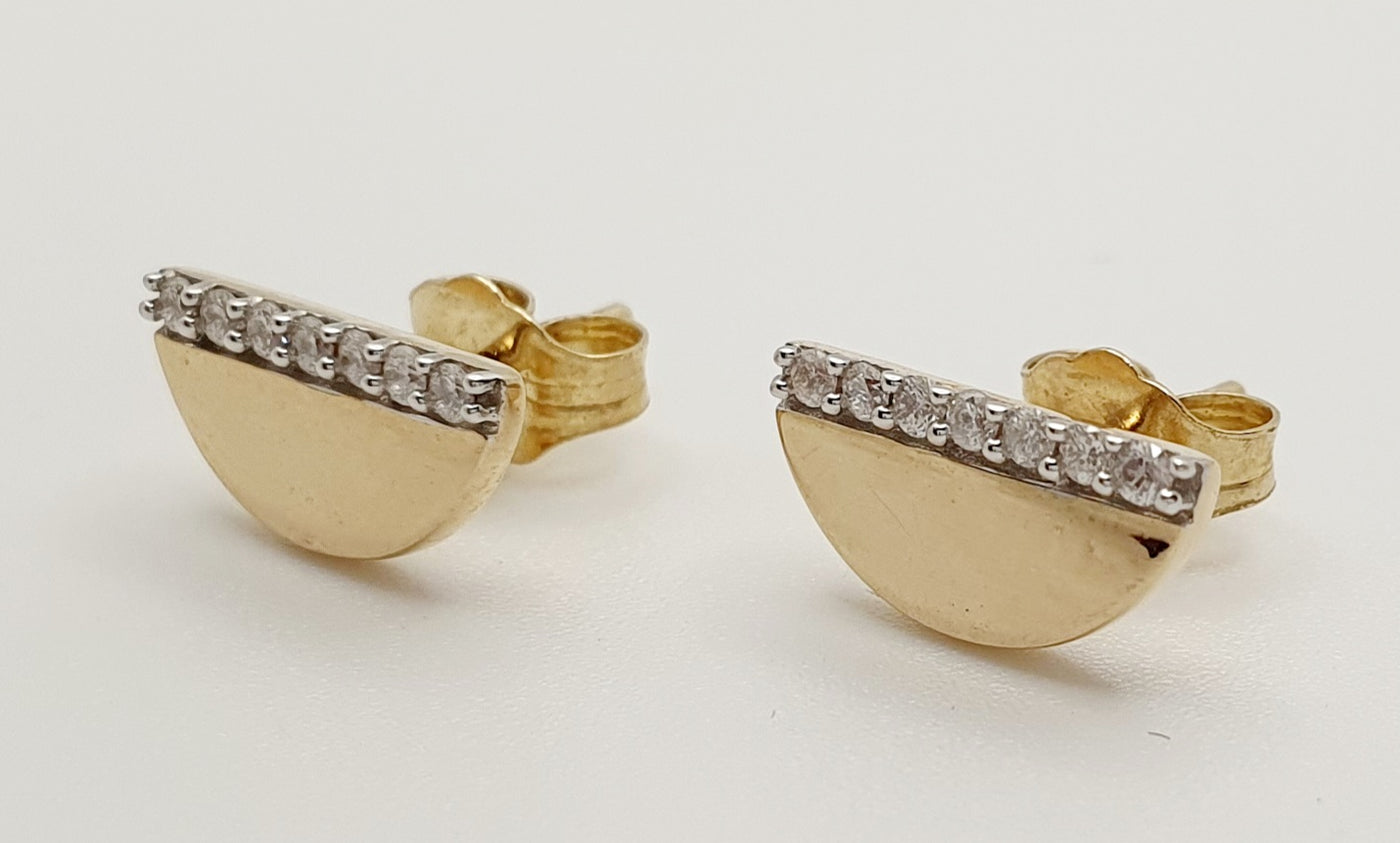 10ct Yellow Gold, Half Circle Diamond Set Stud Earrings 0.12ct TDW