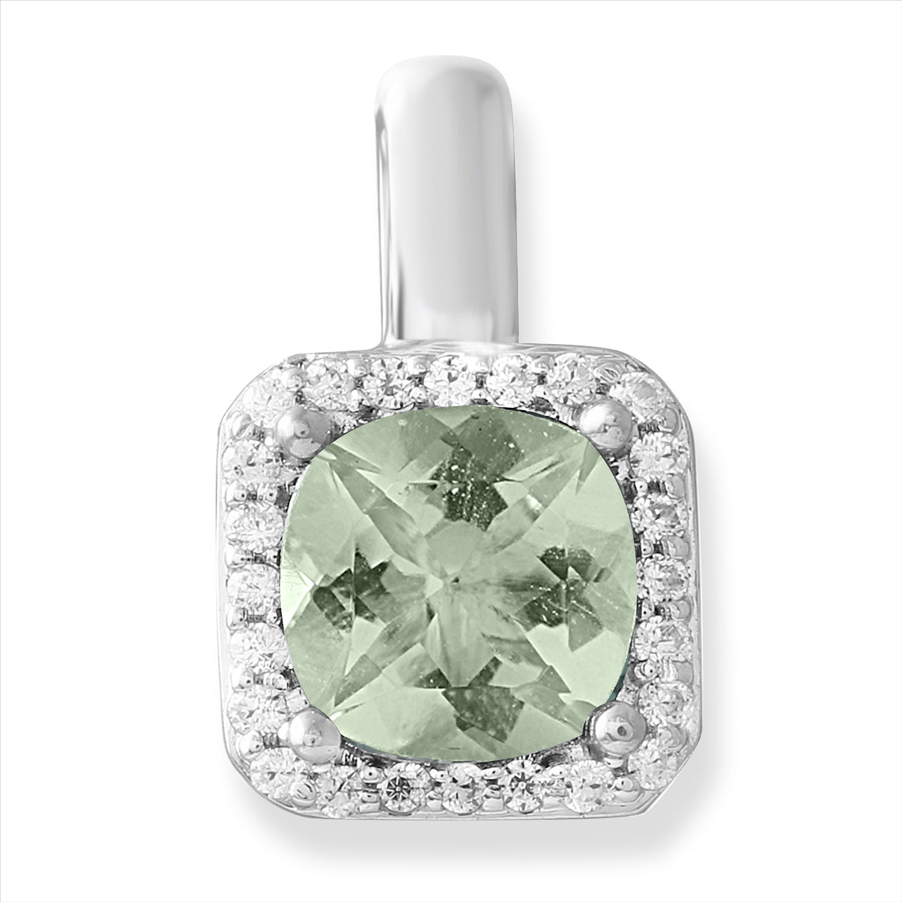 * 9K White Gold 0.08Ct Hi I1 Diamond & Green Amethyst Pendant