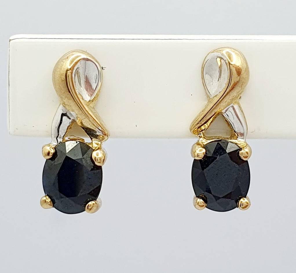 9ct Yellow Gold Sapphire Earrings With White Gold Accents