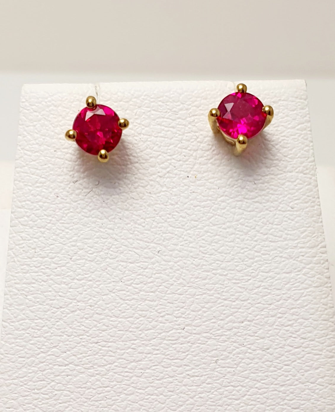 9Ct Yellow Gold Created Ruby Stud Earrings