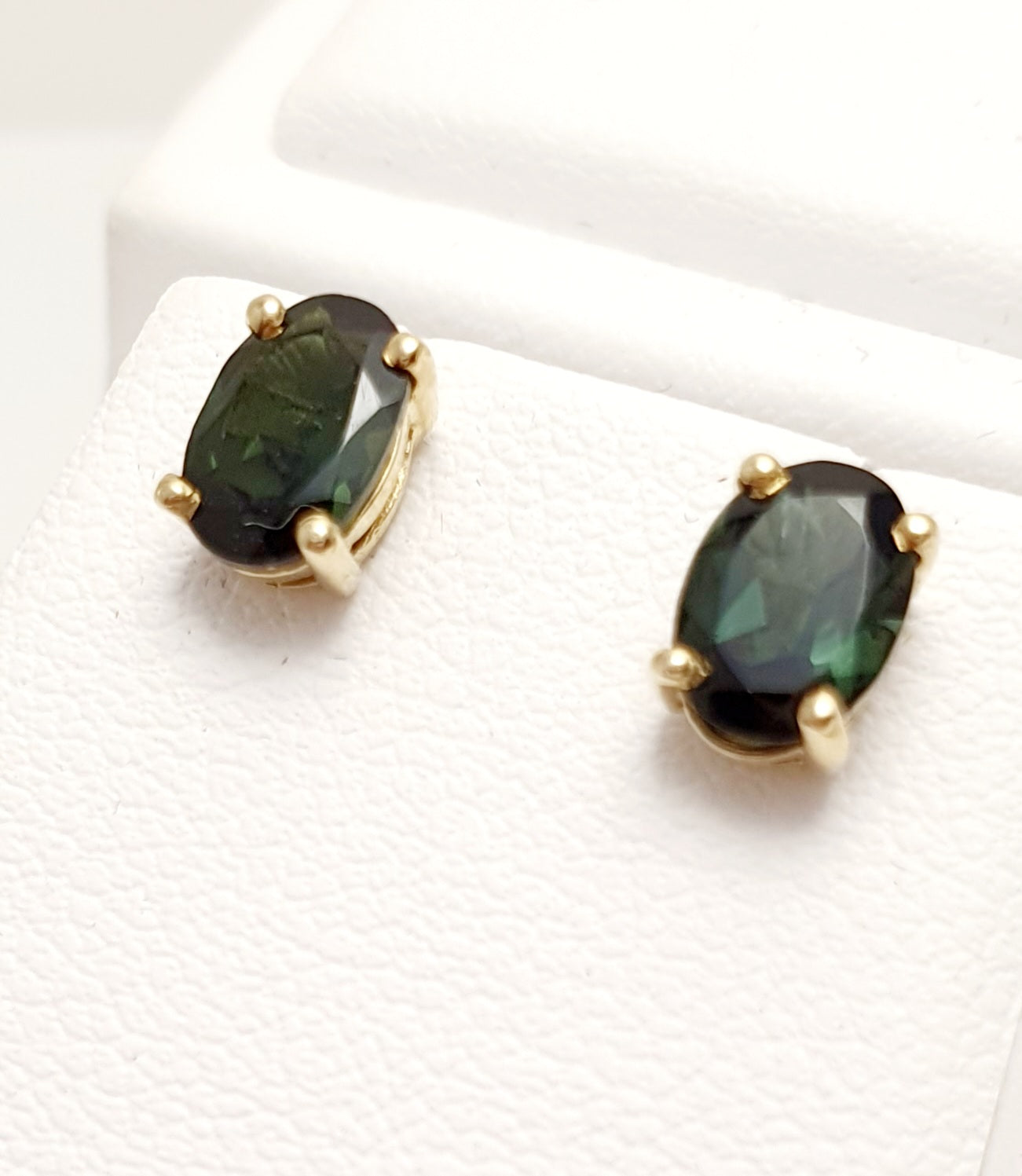 9Ct Yellow Gold Green Tourmaline Stud Earrings