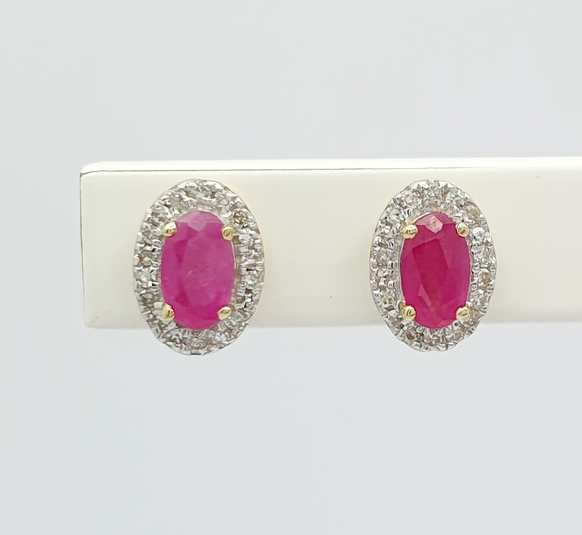9ct Yellow and White Gold, Ruby and Diamond Stud Earrings