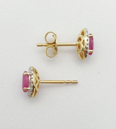 9ct Yellow and White Gold, Ruby and Diamond Stud Earrings