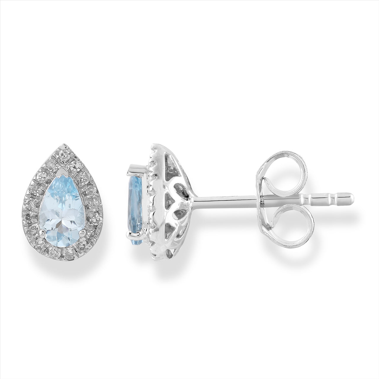 9K White Gold 0.10Ct Hi I1 Diamond & Aquamarine Earrings