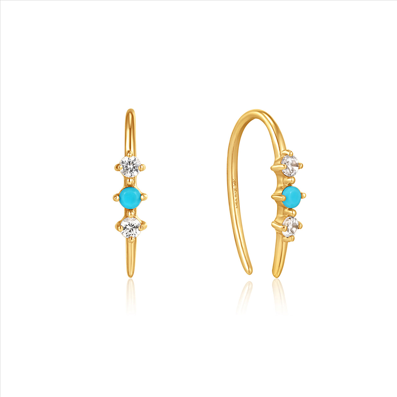 14K Yellow Gold Turquoise Cabochon and White Sapphire Hook Earrings