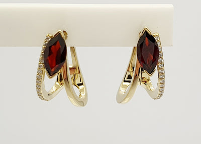 9ct Yellow Gold Garnet & Diamond Earrings
