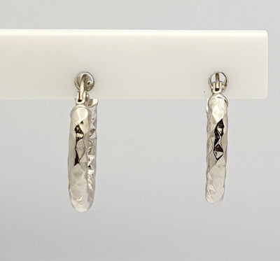 9Ct White Gold Silver Filled Diamond Cut Hoop Earrings