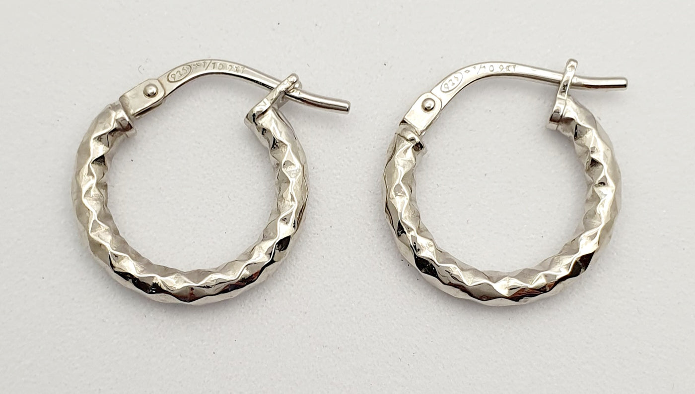 9Ct White Gold Silver Filled Diamond Cut Hoop Earrings