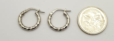 9Ct White Gold Silver Filled Diamond Cut Hoop Earrings