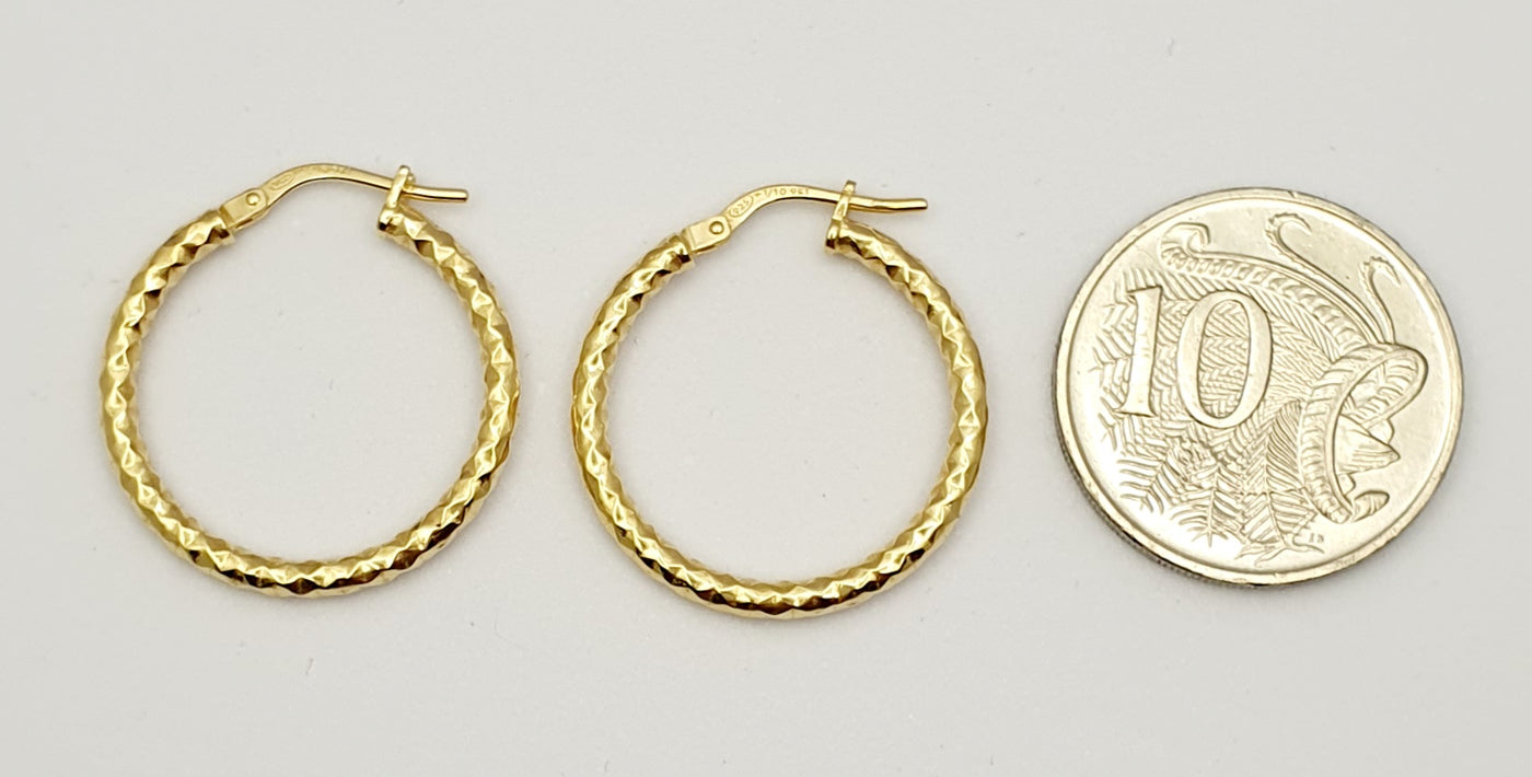 9CT GOLD SILVER FILLED DIAMOND CUT HOOP EARRINGS