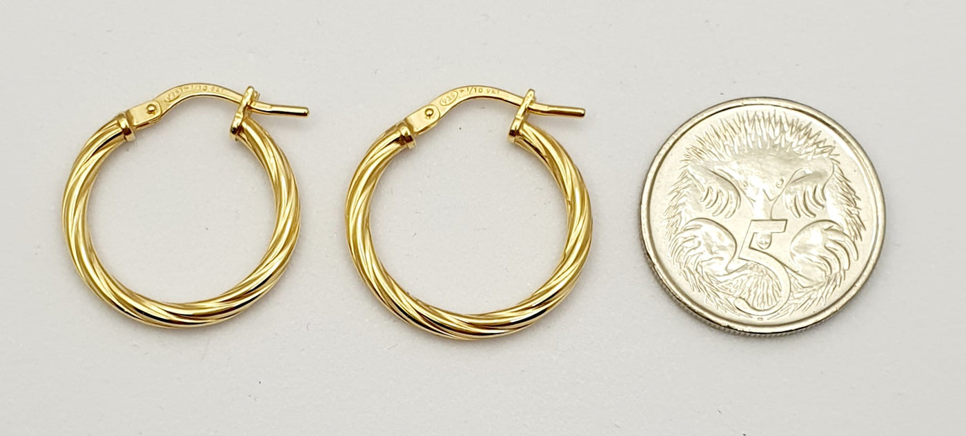 9CT GOLD SILVER FILLED TWIST HOOP EARRINGS