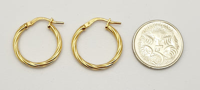 9CT GOLD SILVER FILLED TWIST HOOP EARRINGS