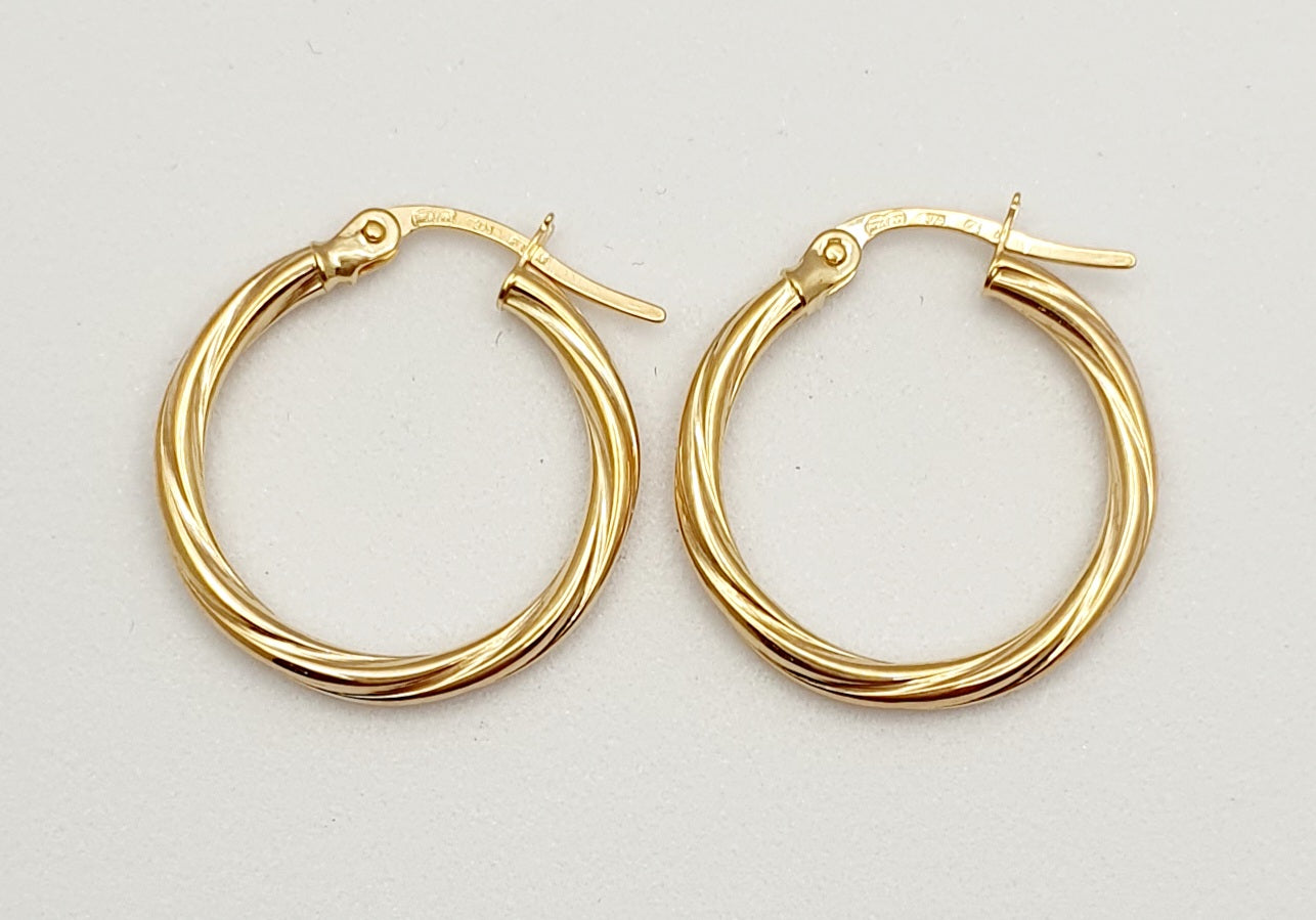 9K Yellow Gold Twist Hoop Earrings