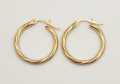 9K Yellow Gold Twist Hoop Earrings