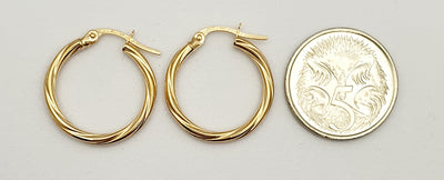 9K Yellow Gold Twist Hoop Earrings