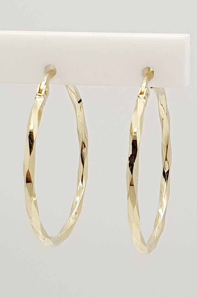9ct Yellow Gold Hollow Diamond Cut Hoop Earrings 28mm