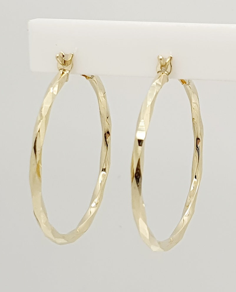9ct Yellow Gold Hollow Diamond Cut Hoop Earrings 28mm