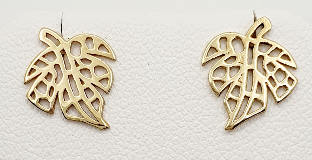 9ct Yellow Gold, Leaf Style Stud Earrings