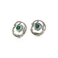 Handmade Sterling Silver circular Emerald set Stud Earrings