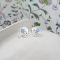 Handmade Sterling Silver Satin & Blue Opal Stud Earrings