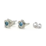 Handmade Sterling Silver Blue Topaz Flower Stud Earrings