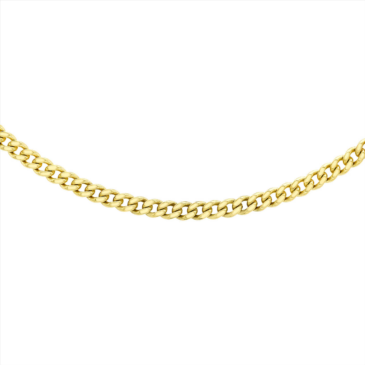 9ct Yellow Gold, Solid Diamond Cut Curb Chain 45cm