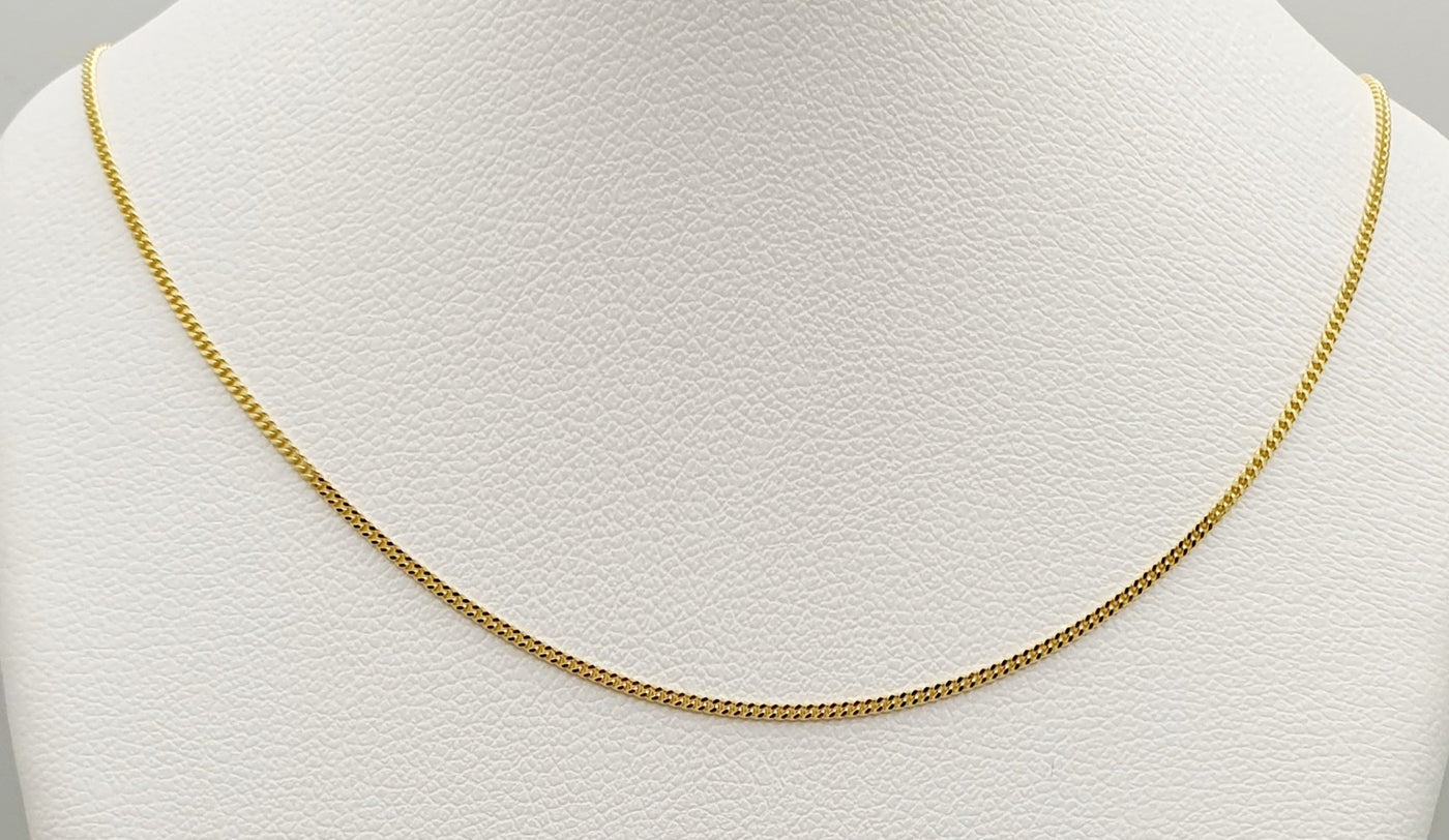 9ct Yellow Gold, Solid Diamond Cut Curb Chain 40-45cm Adjustable