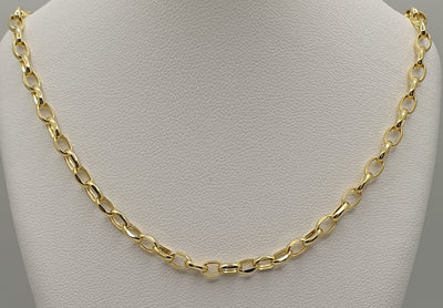 9ct Yellow Gold, Diamond Cut Hollow Oval Belcher Link Chain 50cm
