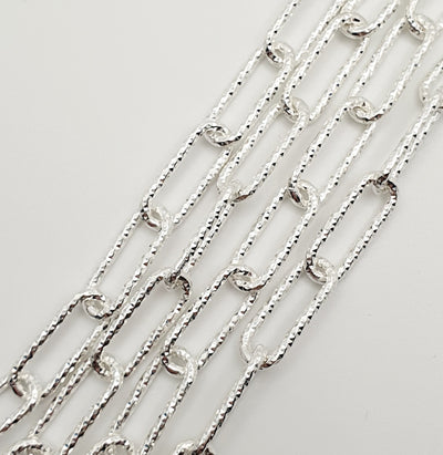 Sterling Silver Italian Diamond Cut Paper Clip Chain, 6mm Wide 87.5cm Long