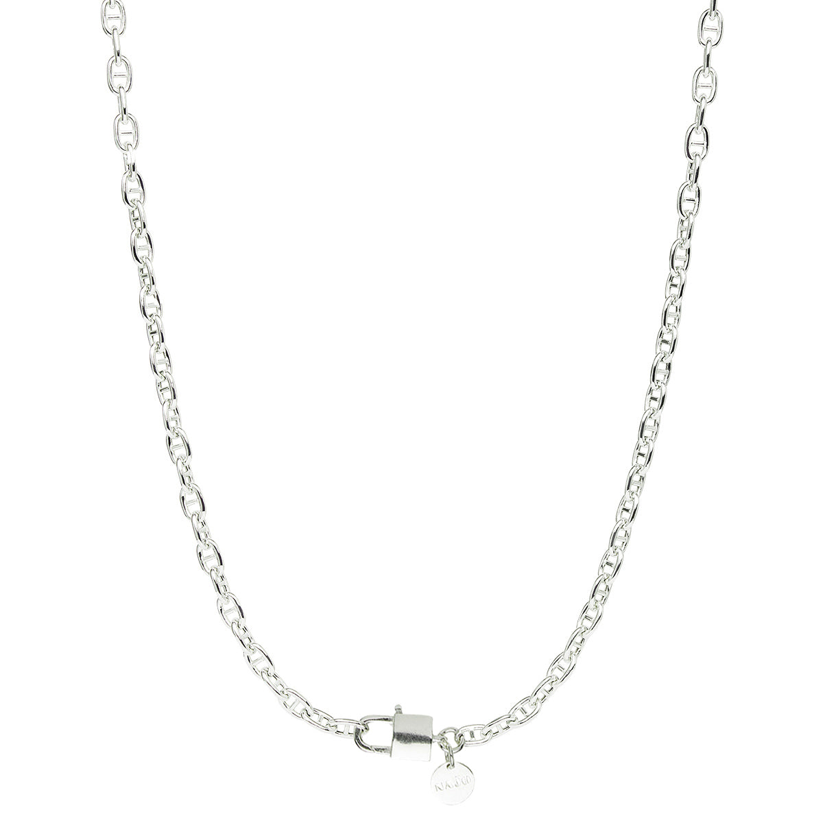 5X8mm Silver Mariner Links, Chain Necklace With Padlock Clasp, 45Cm, Antitarnish