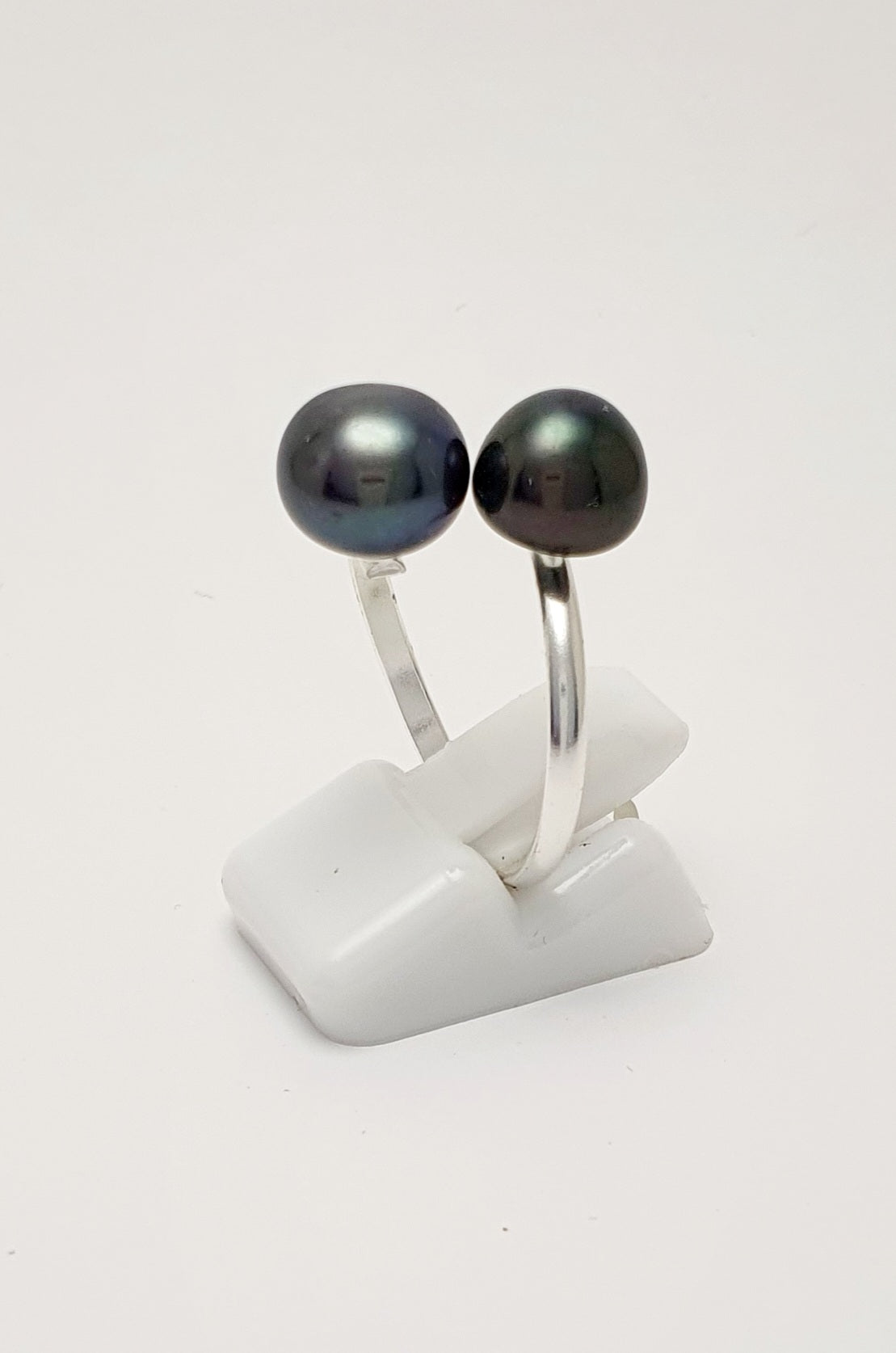 Sterling Silver Ring with 2 Dyed Freshwater Pearls. Open Style Adjustable Size M - P