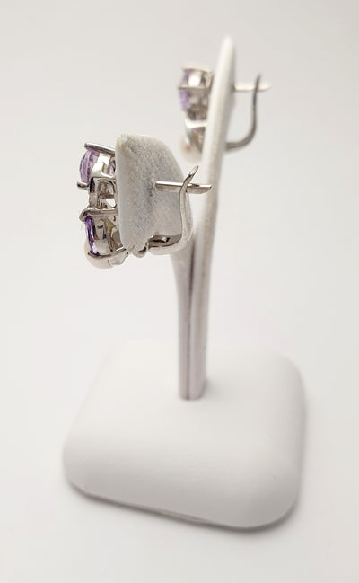 Sterling Silver Freshwater Pearl, Amethyst, and Cubic Zirconia Lever Back Earrings