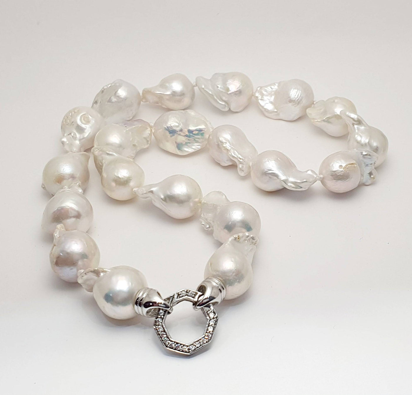 47cm Large Baroque Pearl Necklace with Sterling Silver ends & Zircon set Euro Clasp