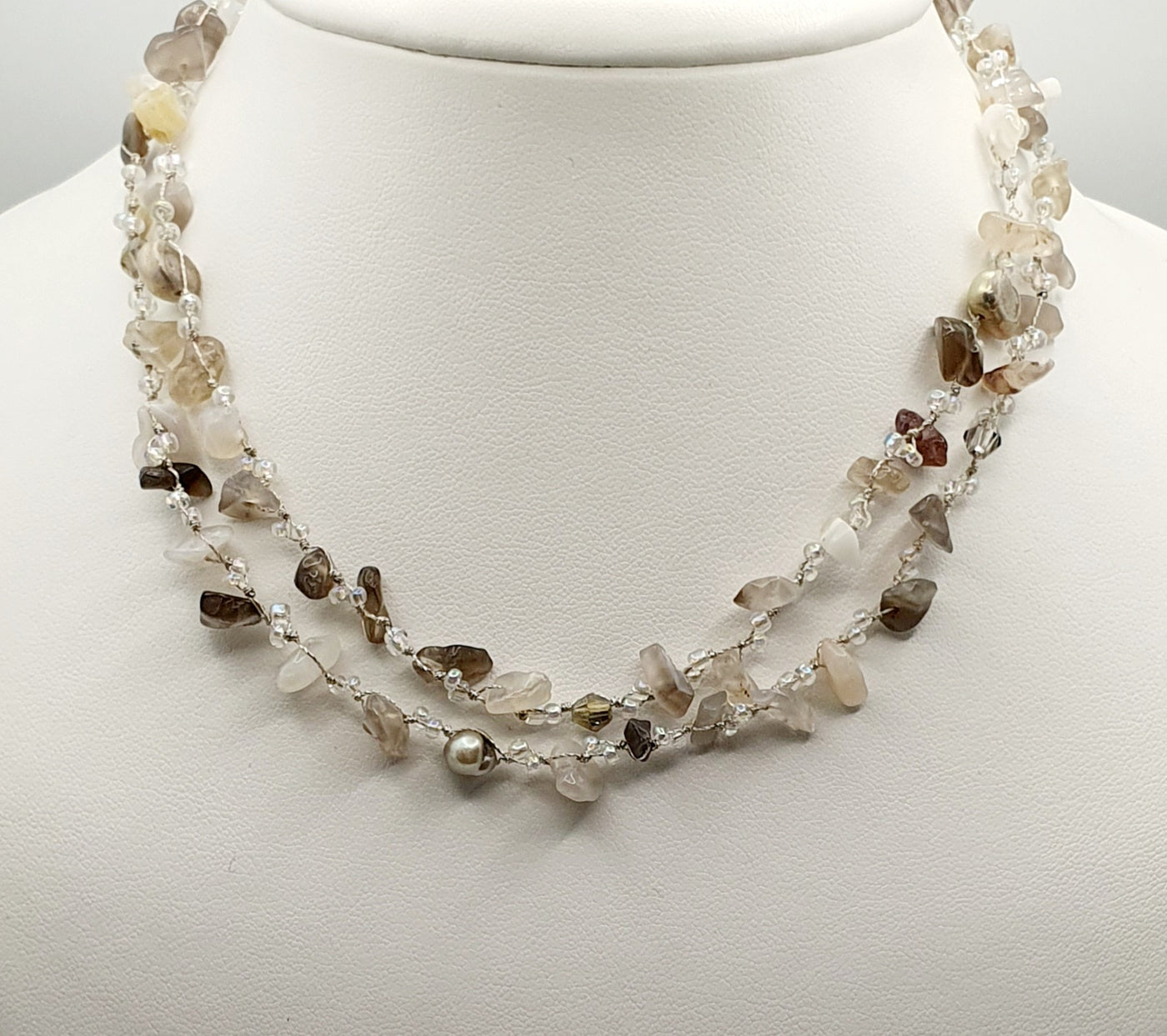 Japanese Silk Cord Necklace, With Dyed Freshwater Pearls, Crystal & Botswana Agate