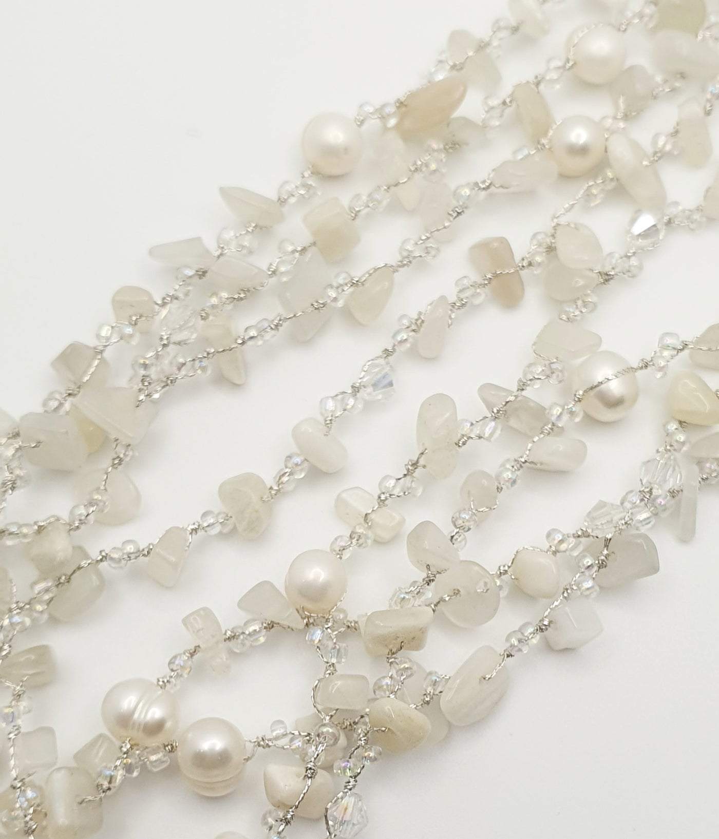 Japanese Silk Cord Necklace With Freshwater Pearl & White Quartz 155cm