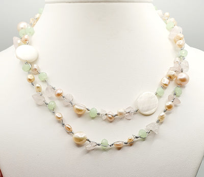 Dyed Freshwater Pearl Necklace with Mother of Pearl & Crystals 150cm