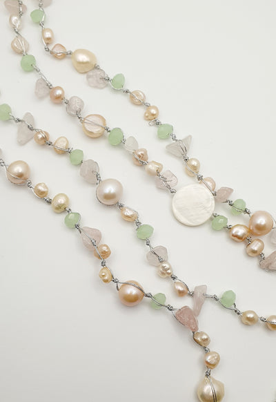 Dyed Freshwater Pearl Necklace with Mother of Pearl & Crystals 150cm